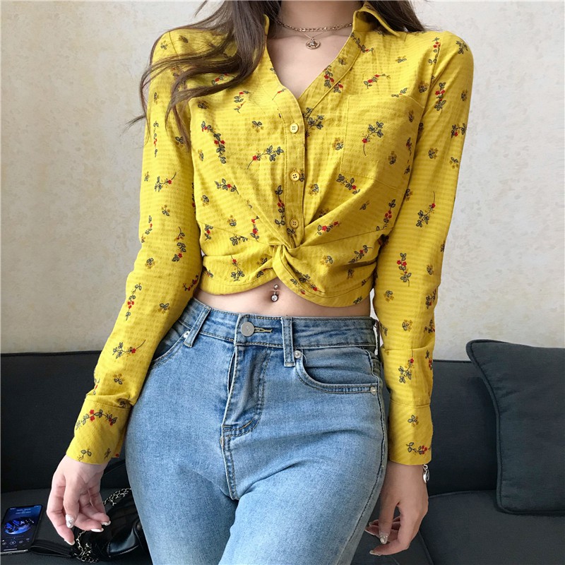 floral yellow blouse