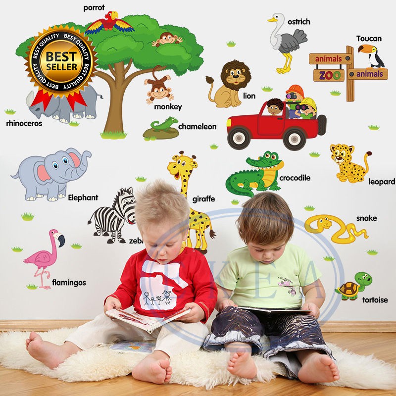 Ekea Cartoon Animal English Kids Room Wall Sticker Forst Playground Shopee Singapore