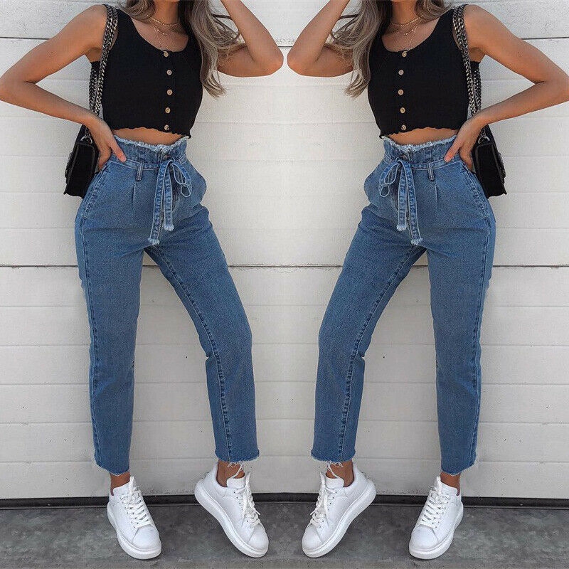 Fashion Jeans Women High Waist Jeans Denim Pants Stretch Casual Pant Frenulum Shopee Singapore