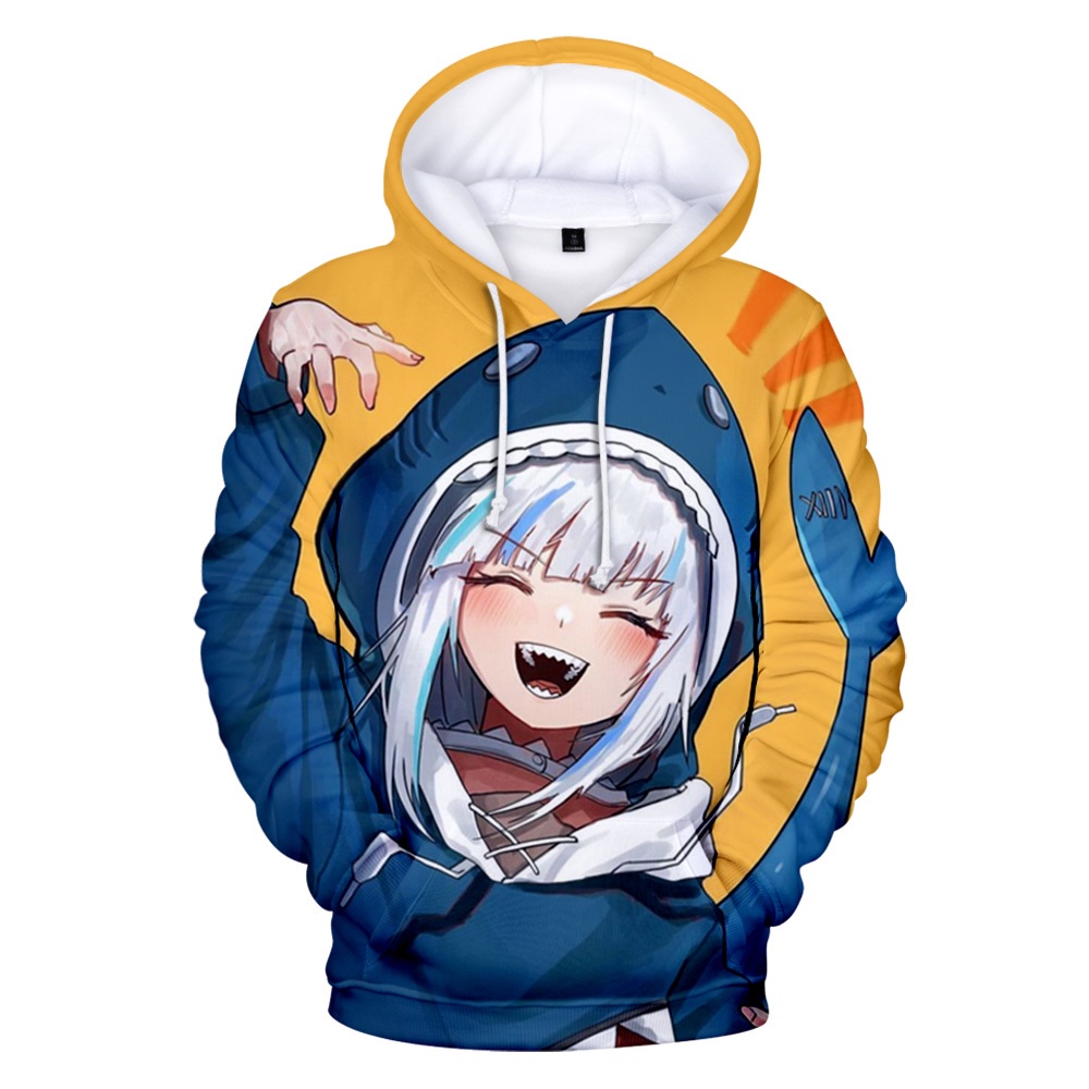 2021 Hololive VTuber Gawr Gura Cosplay Casual Zipup Men Hoodies Hip Hop