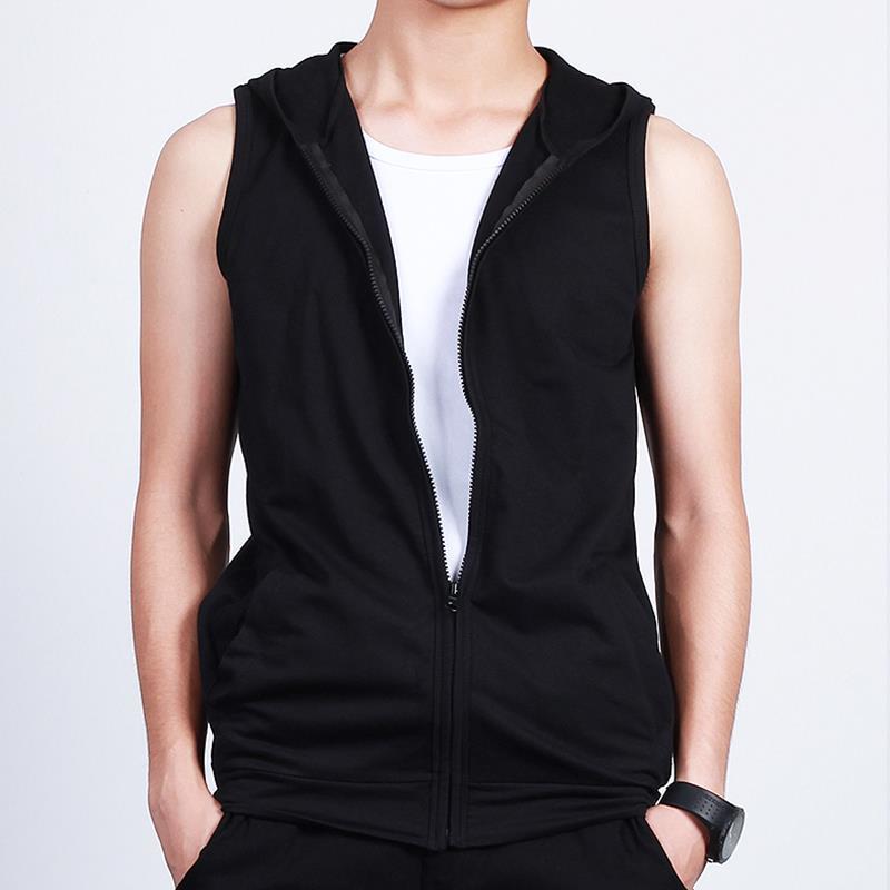Color : Black, Size : M Gilets Vest thin vest spring and autumn vest youth vest sleeveless jacket hooded vest black vest fashion quality Korean trend 