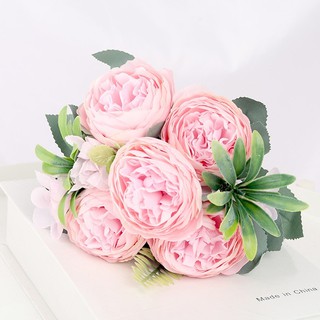 7  Heads Artificial Silk Big Peony Flower Head Bouquet Simulation Hydrangea Waterweed Fake Green Plant Green Leaf Accessories Wedding Home Table Decoration #6