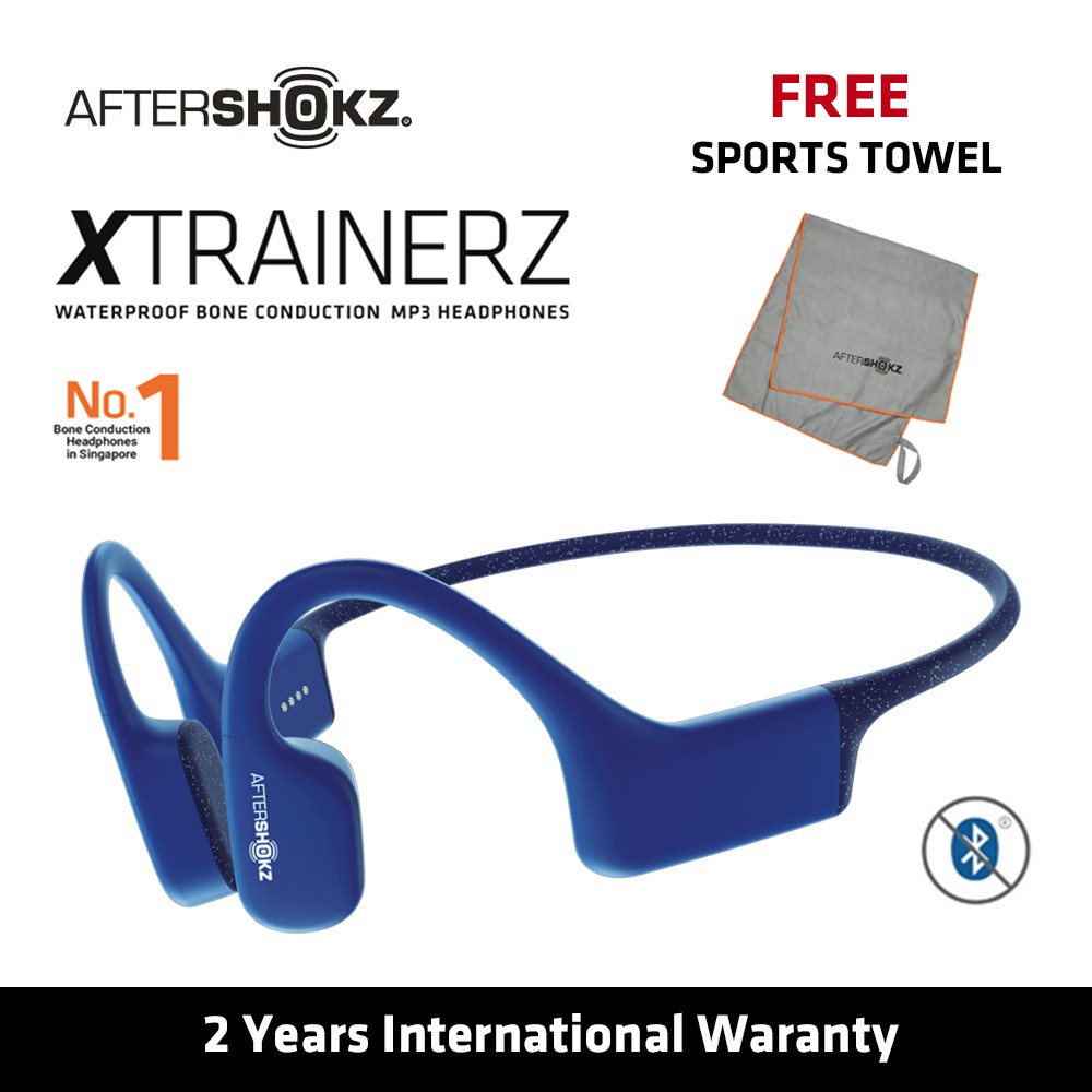 Aftershokz Xtrainerz Waterproof Bone Conduction Mp3 Headphones Sapphire Blue Shopee Singapore