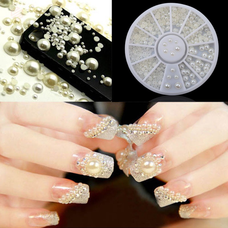 3d Fashion White Nail Art Tips Pearl Acrylic Gem Glitter Manicure Diy Decoration Shopee Singapore