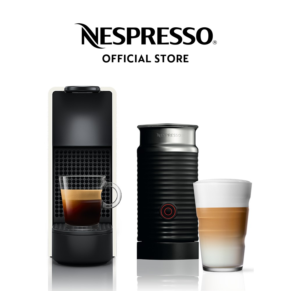 Nespresso Essenza Mini Coffee Machine, Pure White & Aeroccino Milk