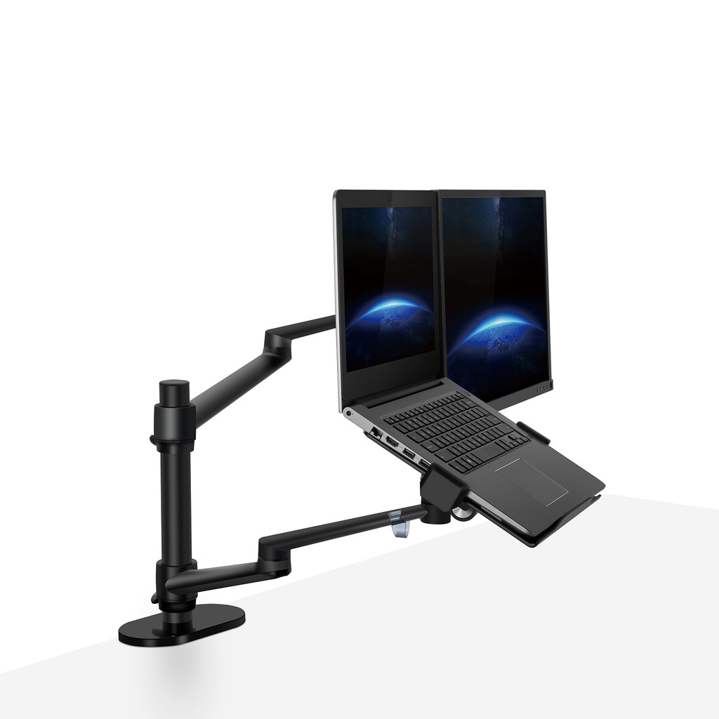2In1 Dual Adjustable VESA Monitor Arm & Laptop Stand Mount [Pro Series] Aluminum Laptop Arm