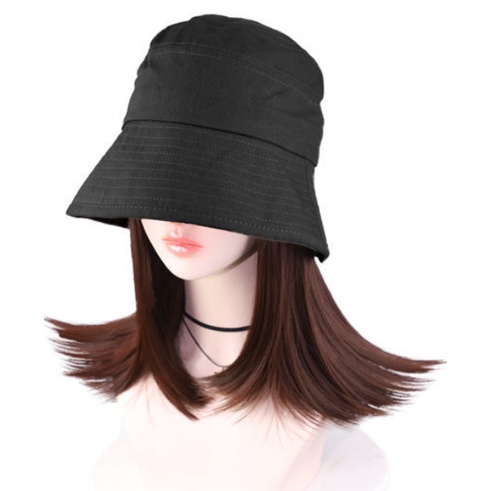 Savlot Women Girl Wig Hat Bucket Hat With Artificial Hair Fisherman Cap With Hair Attached Long Wavy Hair For Women 