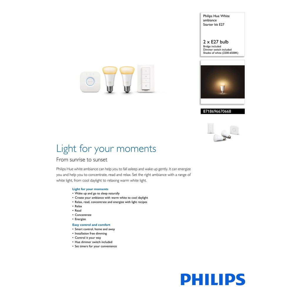 New Bluetooth Version Philips Hue White Ambiance 8 5w E27 Starter Kit Gen 3 Shopee Singapore