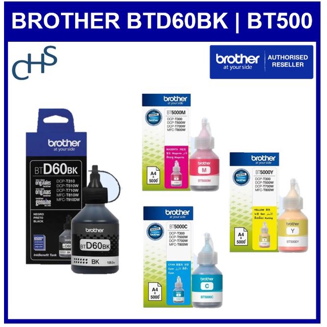 Brother Ink BTD60BK Black BT5000C Cyan BT5000M Magenta BT5000Y Yellow Printer DCP-T500W DCP-T700W MFC-T800W DCP-T510W