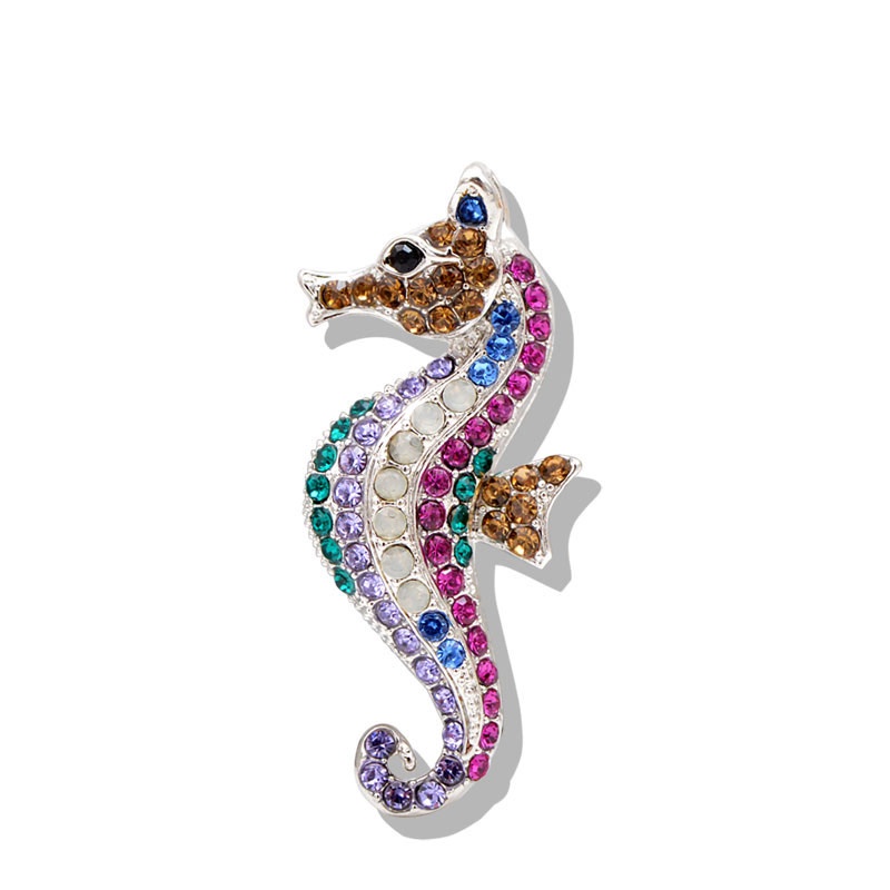 Image of Creative Personality Colored Diamond Alloy Seahorse Brooch Men's & Women's Clothing Accessories Pin #7
