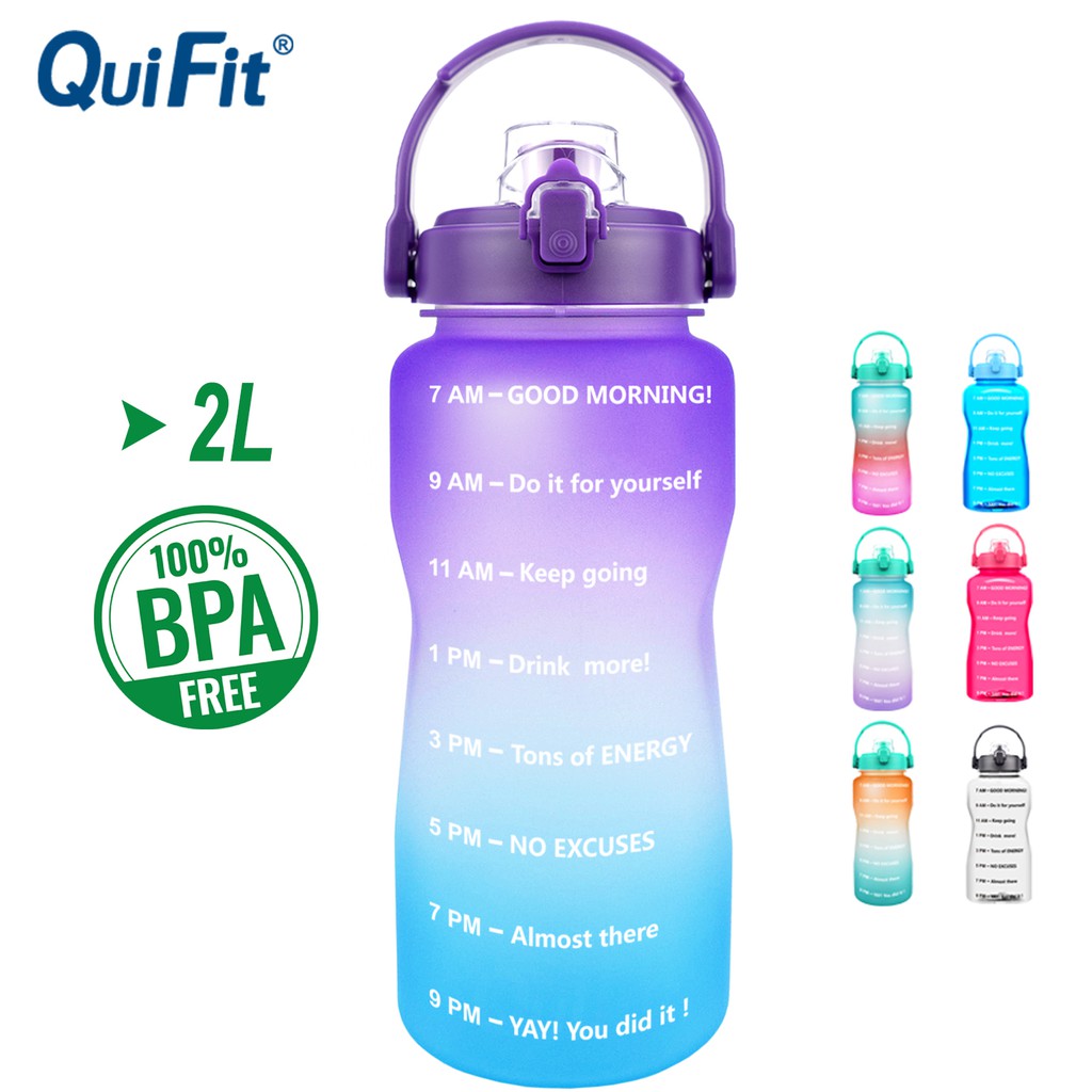 QuiFit 2L Wide Mouth Tritan Water Bottle With Flip Lid Time Marker BPA