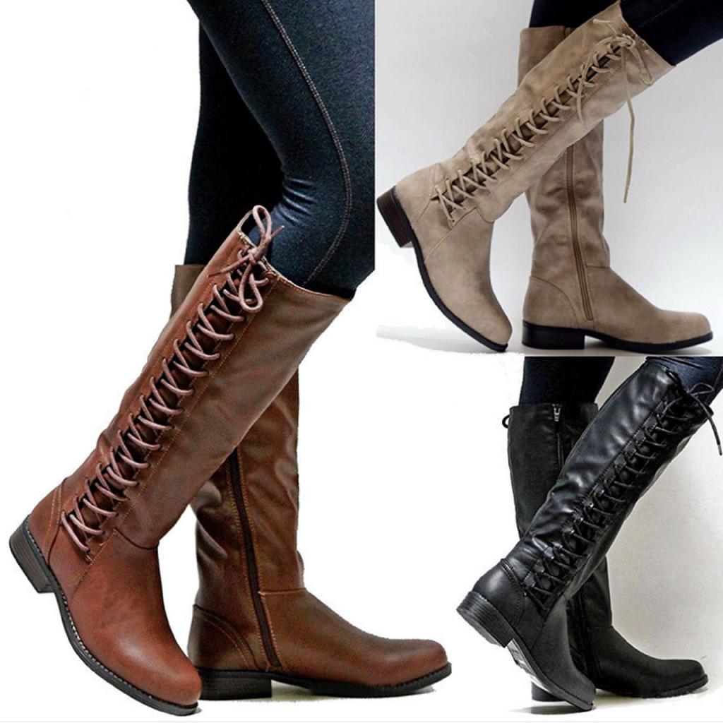 women's lace up knee high combat boots