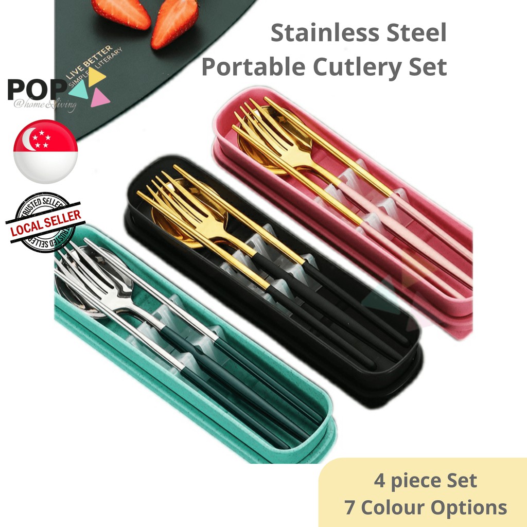 4PC Portable Cutlery Set Christmas Xmas Gift Gold Silver Reusable