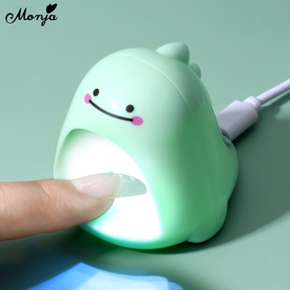 Monja Mini Dinosaur Nail Art Lamp Dryer for UV Gel Polish Cure 5W 4Pcs LEDs Portable Light with USB Cable Salon Home DIY Manicure Design Tool Devices Green Pink Color Cartoon