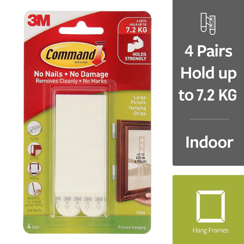 3M Command Picture Hanging Strips White Large 4 Sets (7.2 kg) [17206