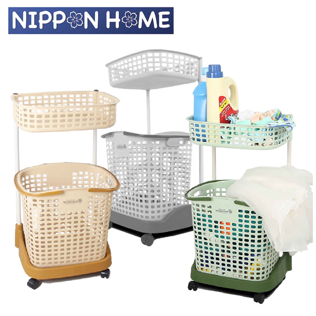 [Household] Multi-Purpose 2 Tier Laundry Basket, 2 Baskets with wheels