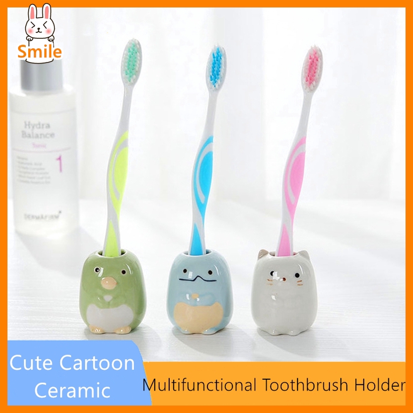Cute Donut Ceramic Toothbrush Holder Multi-function Pen Toothpick Base Frame 