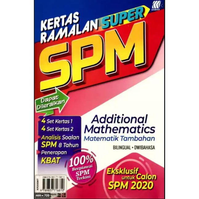 Buku Latihan Kertas Ramalan Super Spm 2020 Matematik Tambahan Bilingual Shopee Singapore