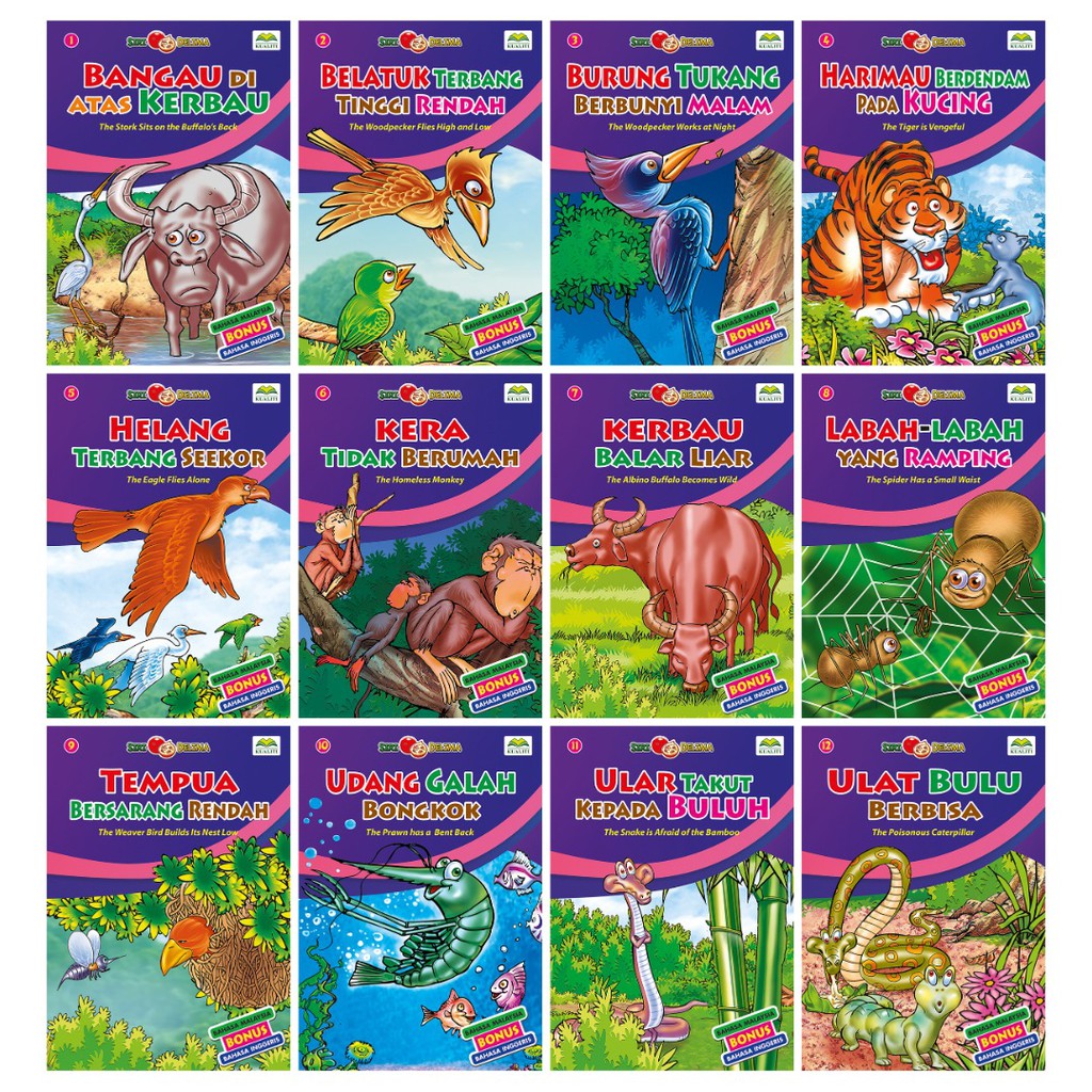 Bahasa Melayu Buku Cerita Kanak Kanak Siri Delima Koleksi Cerita Haiwan 12 Buku Dalam 1 Set Dwibahasa Bm Dan English Shopee Singapore
