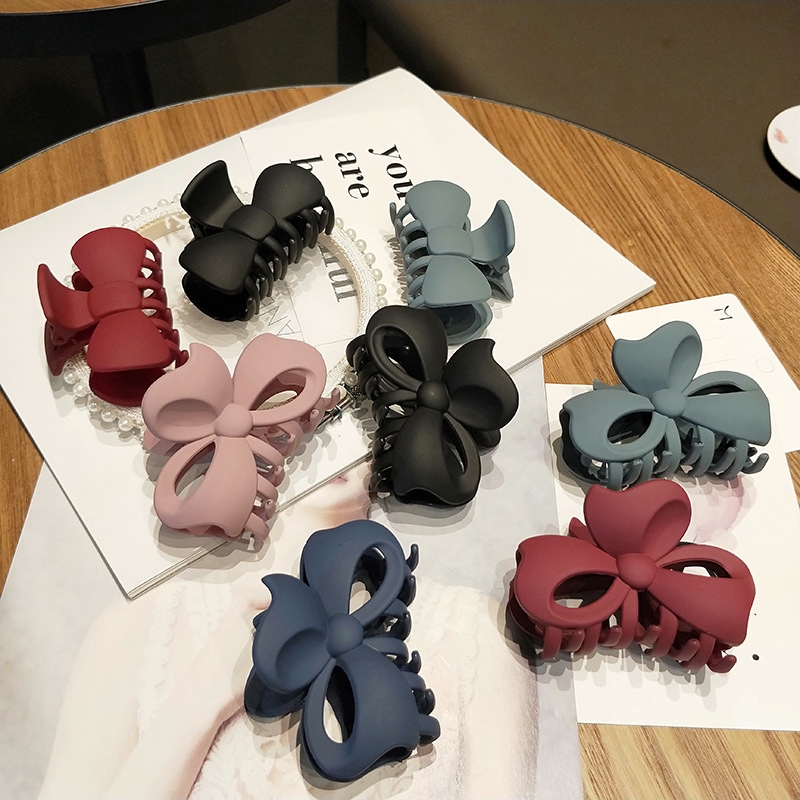 SF004 Korean large size resin simple bow frosted hair claw clips Shopee Singapore