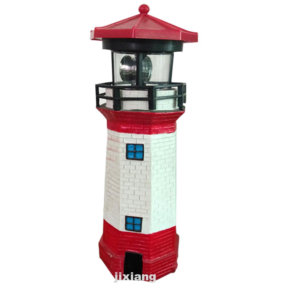 LED Solar Powered Lighthouse Statue Rotating Garden Yard Outdoor