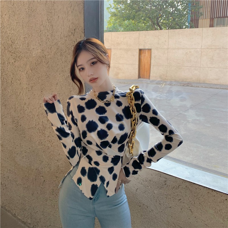 white polka dot long sleeve top