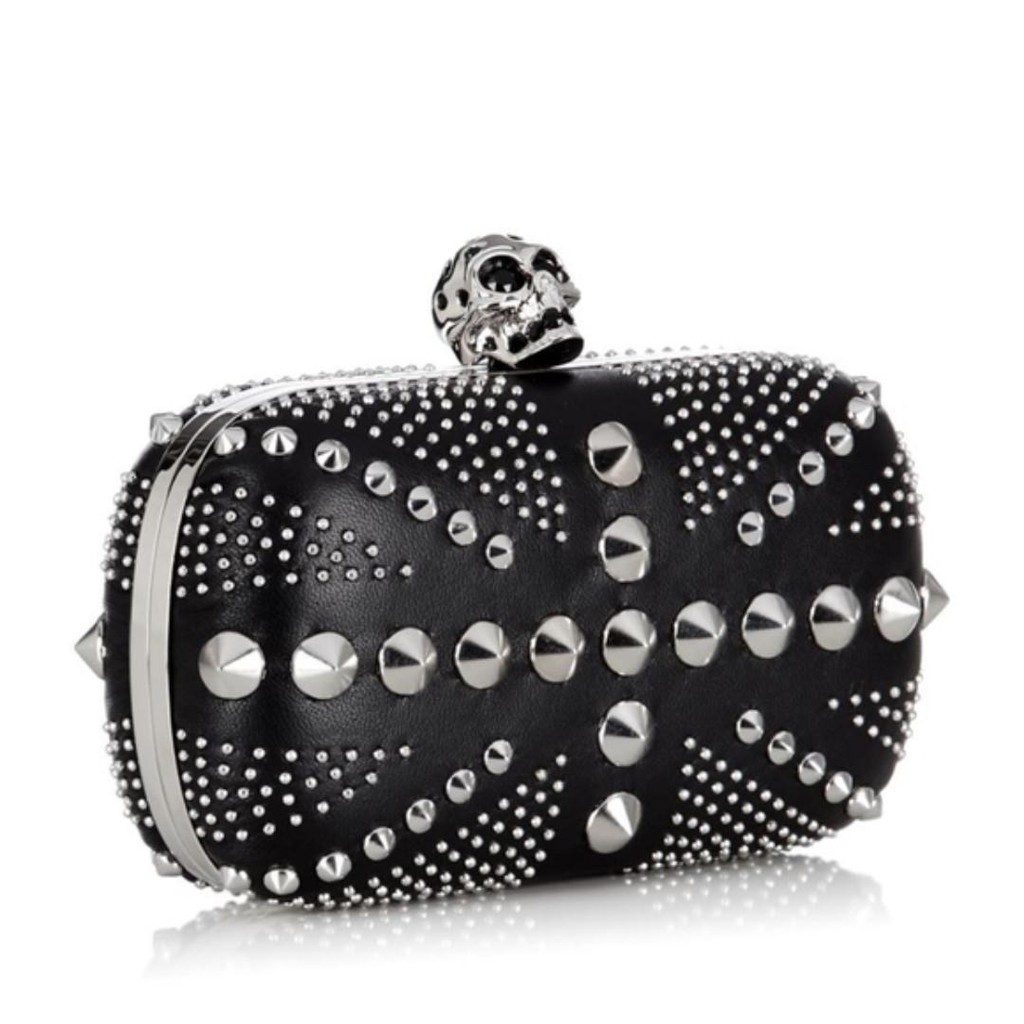 alexander mcqueen black skull clutch