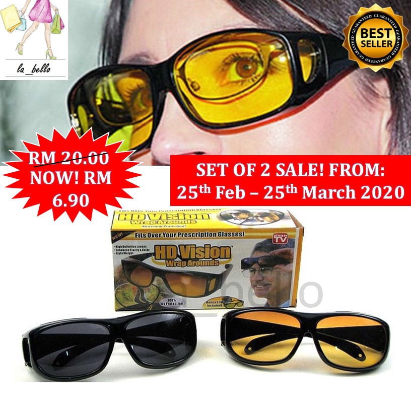 Shop Malaysia Harga Runtuh Set Of 2 Hd Vision Wrap Around Max Protection Car Driving Glasses Sunglasses Spec Cermin Mata Silau Malam Shopee Singapore