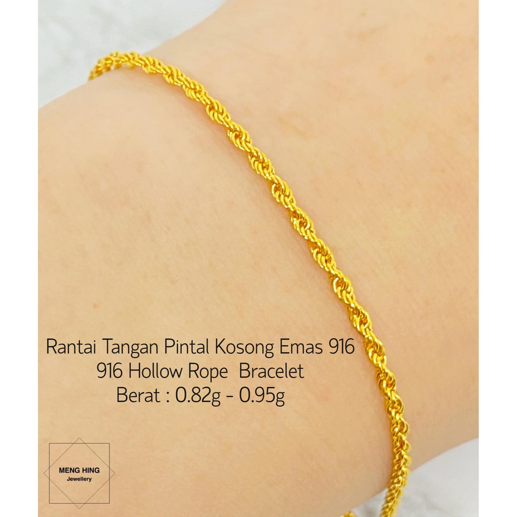 Meng Hing Rantai Tangan Pintal Kosong Emas 916 Hollow Rope Bracelet Shopee Singapore