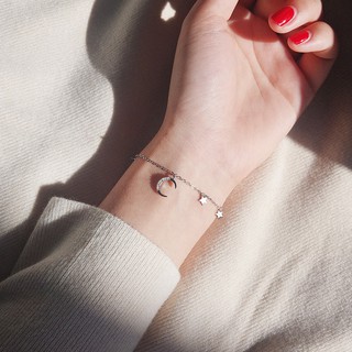 Image of thu nhỏ 【In Stock】 Fashion korean shine flashing zircon moon mini star tassel silver bracelet pretty girl starry sky bracelet wild accessory #0