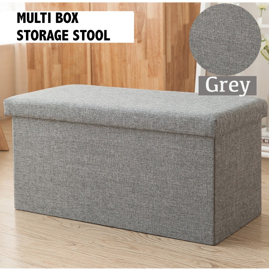 Grey Foldable Ottoman Storage Box Pouffe Seat Stool ToysStorage Footstool Box 
