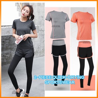 Image of Women Sport Wear 2 In 1 Set Short-sleeved top + trousers Running Quick Dry Yoga