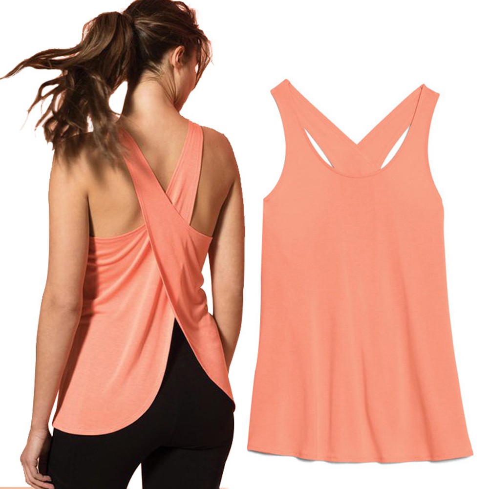 Women Criss Cross Back Sleeveless Workout Sports Yoga Vest Tank Top