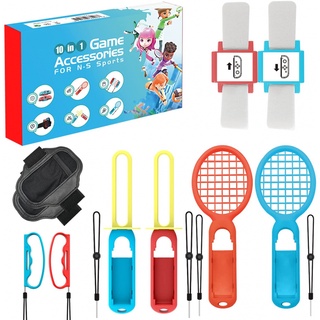 Nintendo Switch Sports Accessories 10 In 1 Bundle Kit for Game Joy Con Controller NS Strap Wrist Dance Band Racket
