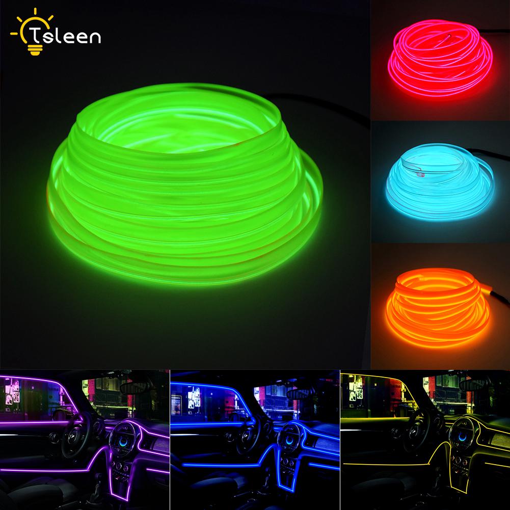 Flat El Wire Neon Light Strip 5m With Power Inverter For Car Interior Decor