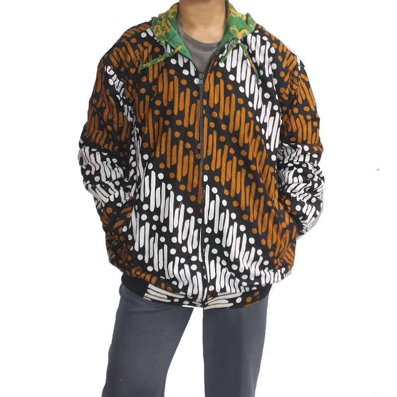 HIJAU PRIA Men's Women's Batik Hoodie Jacket Reversible Brown Green |  Shopee Singapore