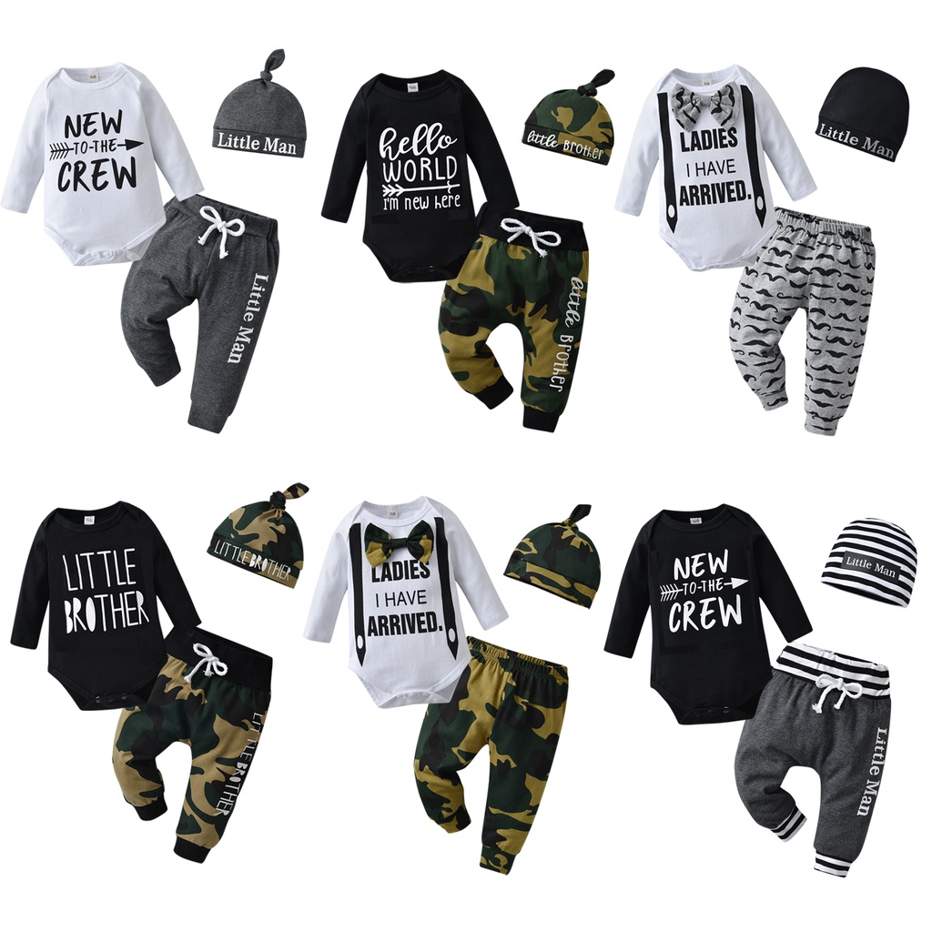 Newborn Baby Boy Long Sleeve Romper Clothes Set with Cap Autumn Infant Suit Shopee Singapore