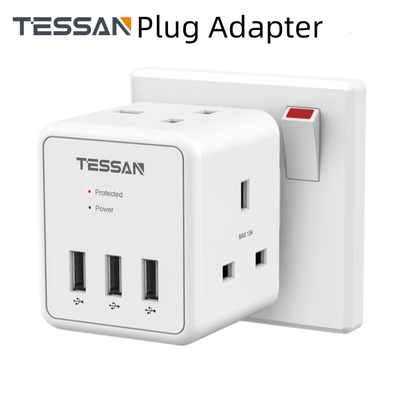 TESSAN Multi Plug Charger Adapter with 3 USB,Extension Plug Adaptor SG