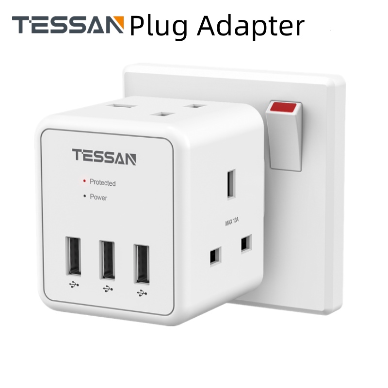 TESSAN Multi Plug Charger Adapter with 3 USB,Extension Plug Adaptor SG ...