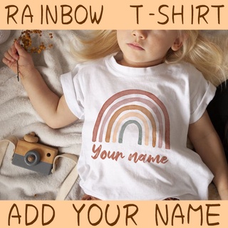 Personalised Rainbow T-Shirt Custom Name Baby Girl Boy T-shirt Casual Tops Tee Cartoon Rainbow -shirt