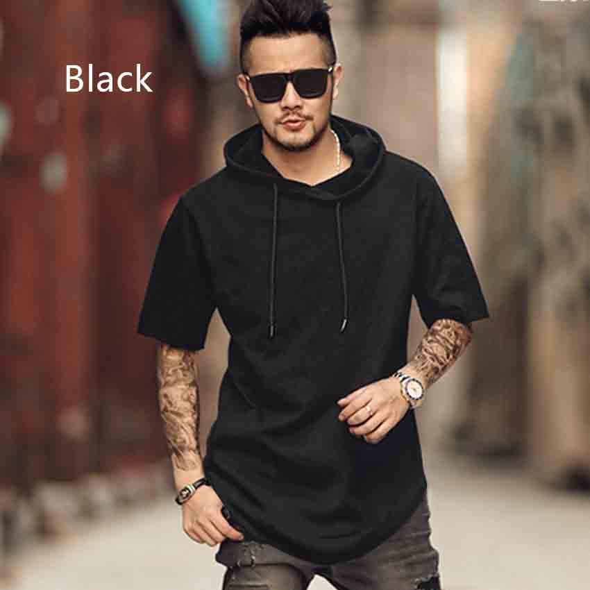 Image of Men's Hipster Hip Hop Short Sleeve Hoodie Side Zipper T Shirt Mens Hooded TShirt Streetwear Tee Tops Clothes For Man