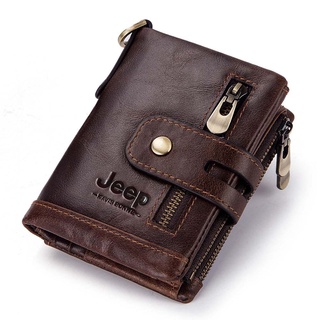 JEEP Men Wallet Genuine Leather Wallet Coin Purse Card Holder With Chain