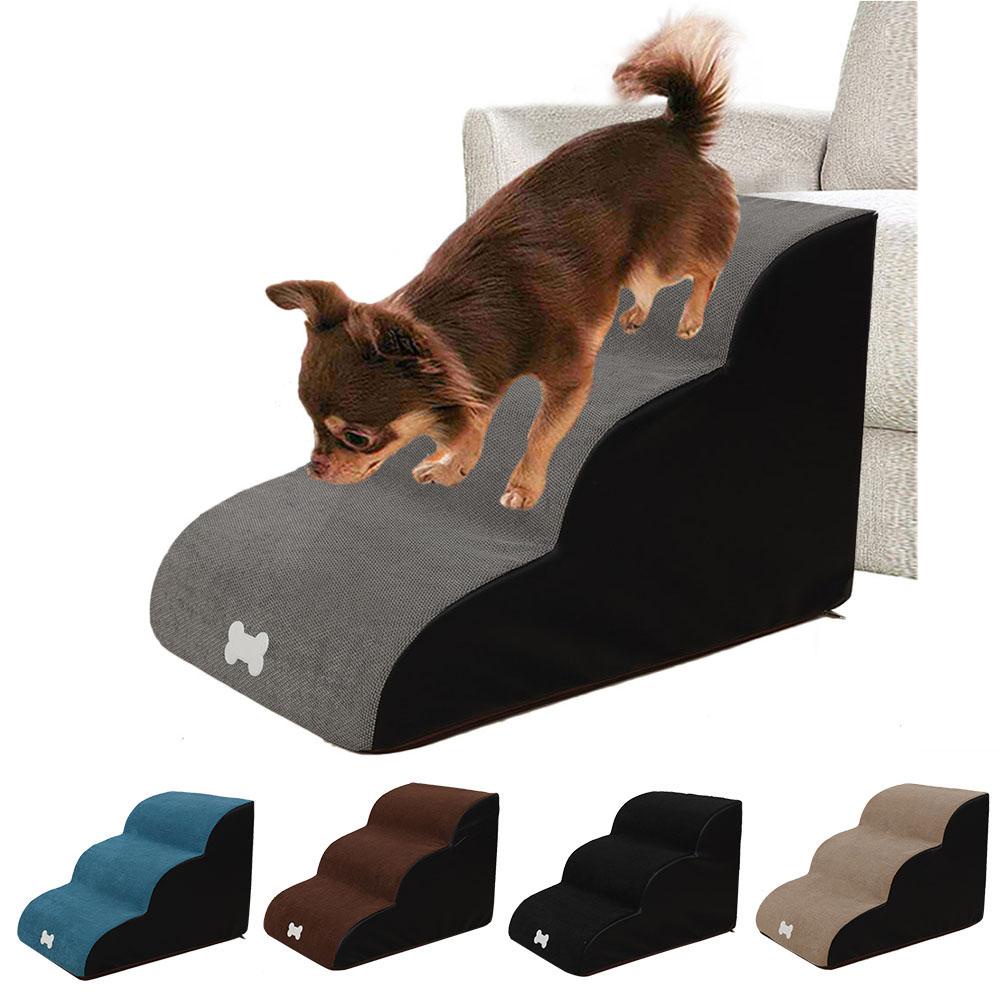 Portable 3 Step Dog Stairs High Bed Pet Small EASILY CLEANUP Soft Carpet Tread 