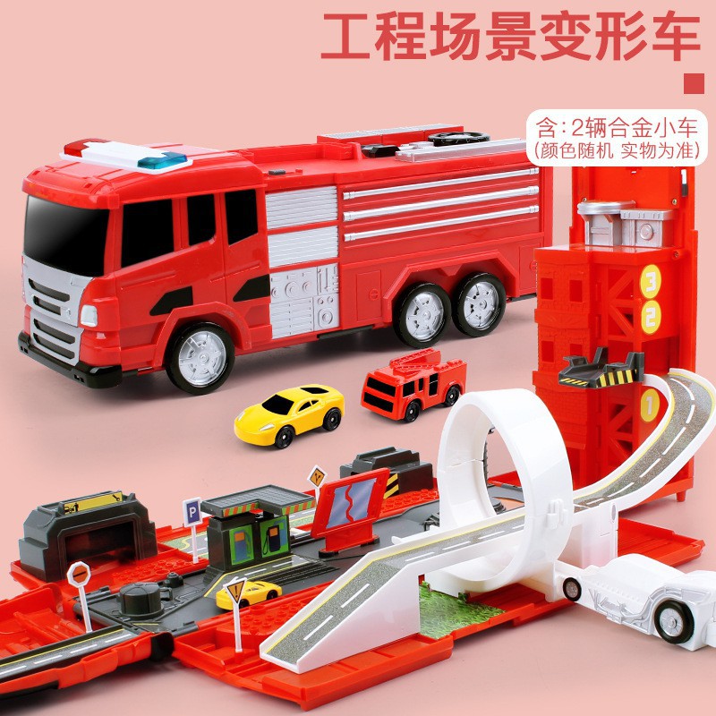 Bkk Car City Transformer 2in1 Fire Truck With Scene Track Music Light Shopee Singapore