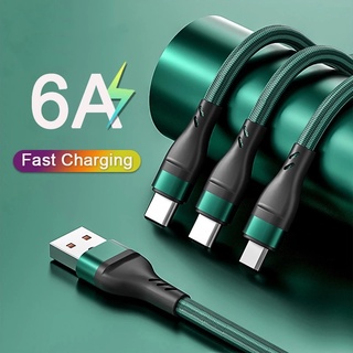 3 in 1 Portable 6A Super Fast Charging Cable/ Micro USB Type C Nylon Braided Charge Transfer Data Cord For All Smart Phone