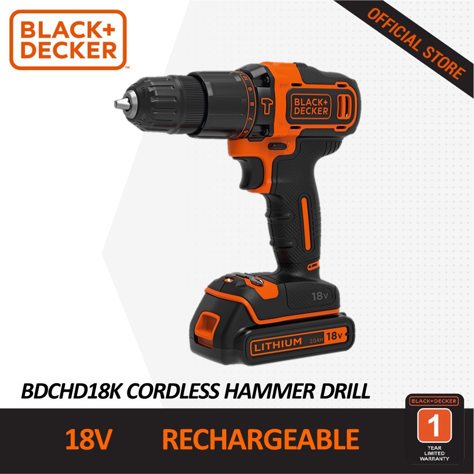 Black & Decker 18v Li-ion Cordless Drill Driver Kit Box With Bits 