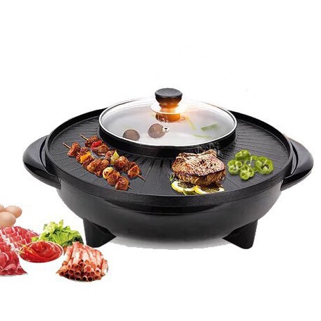Electric Korean Bbq Grill Pan With Shabu Shabu And Steamboat Hot Pot Frying Pan Shopee Singapore