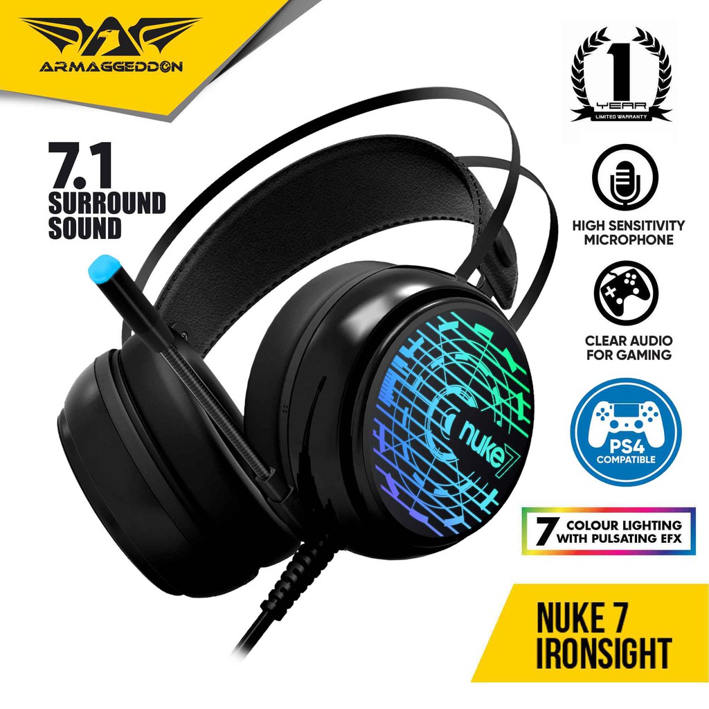 Armaggeddon Nuke 7 Surround Sound 7.1 Gaming Headphones with Mic and 7