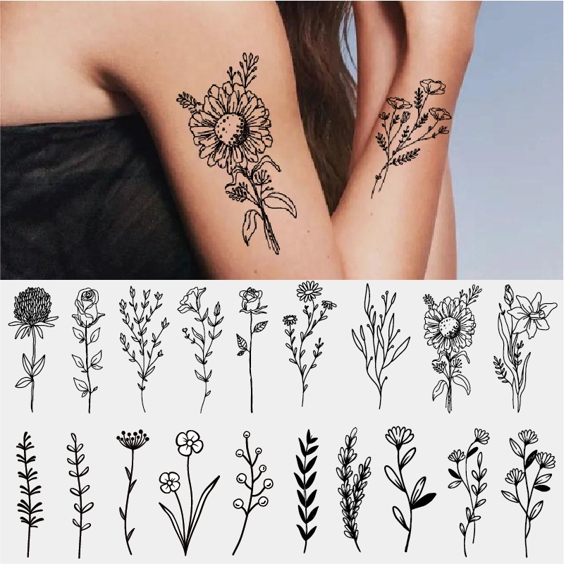Magic Tattoo】cute Small Fresh Temporary Tattoo Stickers Black Lavender  Sunflower Geometry Line Flower Waterproof Fake Tattoo | Shopee Singapore