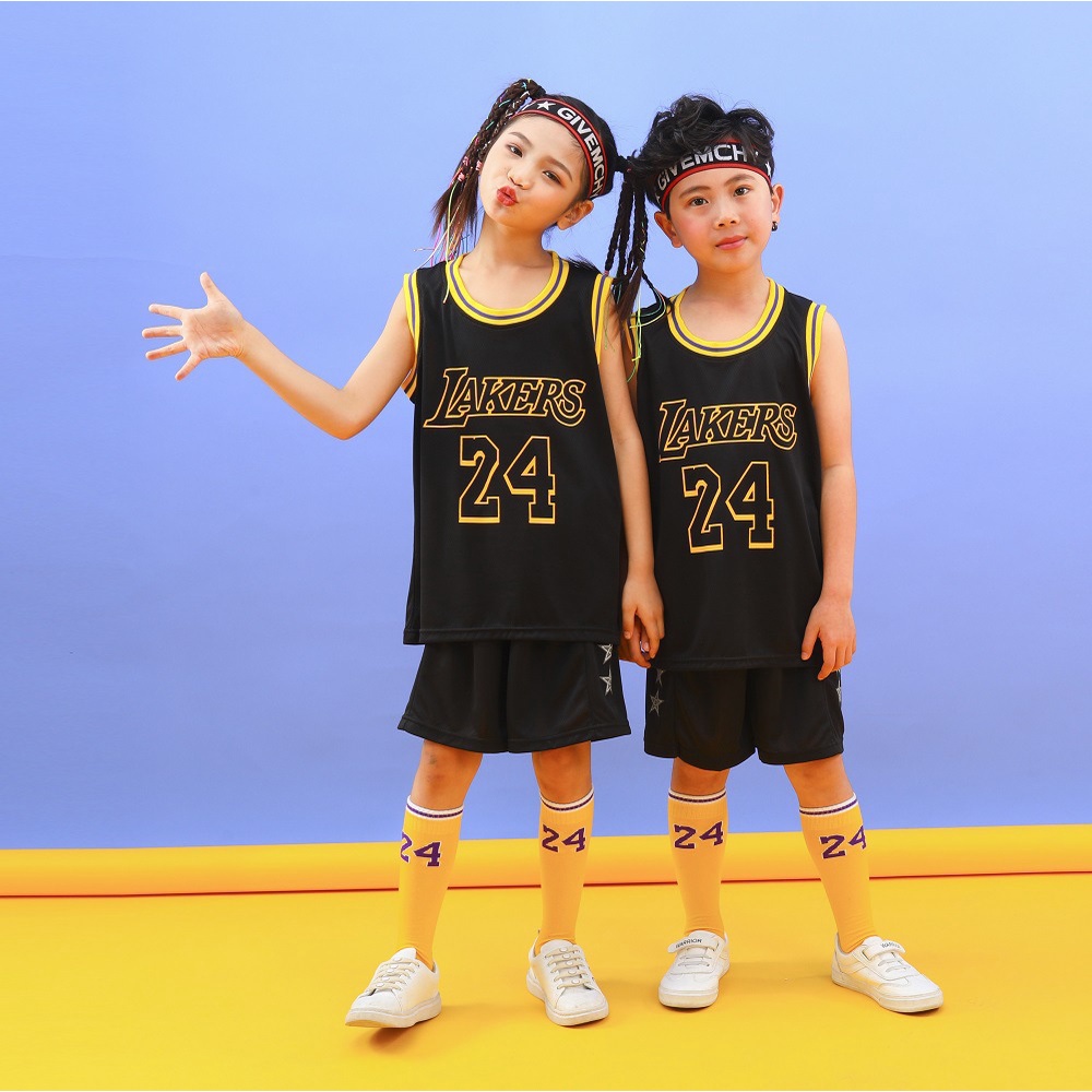Boys Girls Basketball Clothes-Summer Basketball T-Shirt Lakers 24 Fan Edition Jersey Classic Sleeveless Top&Shorts 